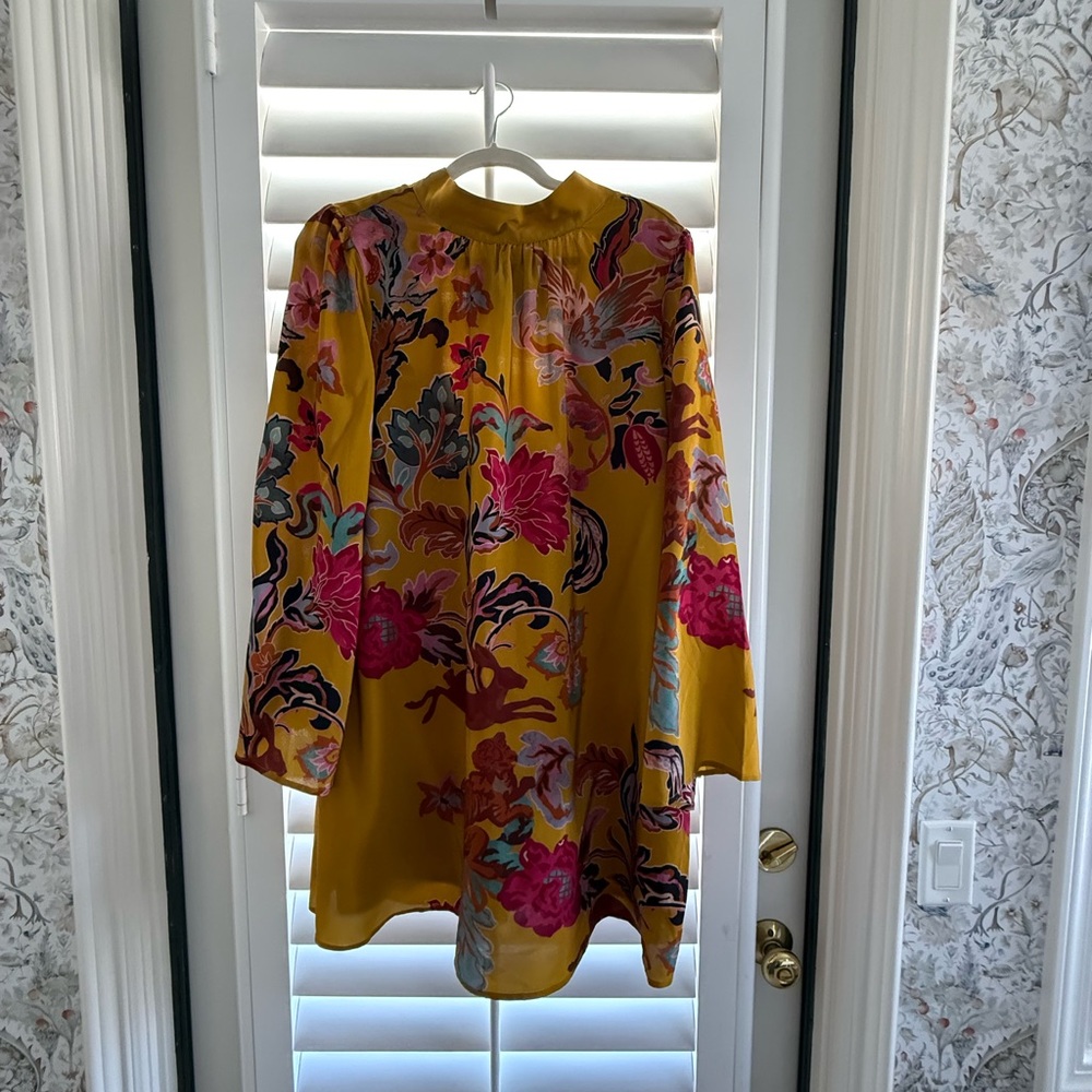 Anthropologie Mustard Yellow 100% Silk Fully Lined Dress Low Back